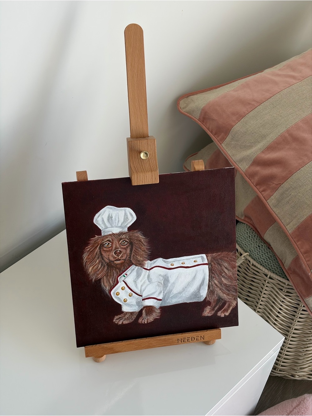 Hand-Painted Dachshund Chef Canvas - Brown and White